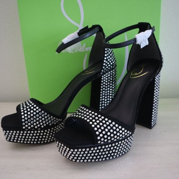 Sam Edelman I3466M1 Sz 7M Black Nellie Glitz Platform Heeled Sandals $190 - Picture 1 of 13